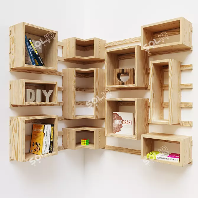 Wooden Corner Shelf System 3D model image 1
