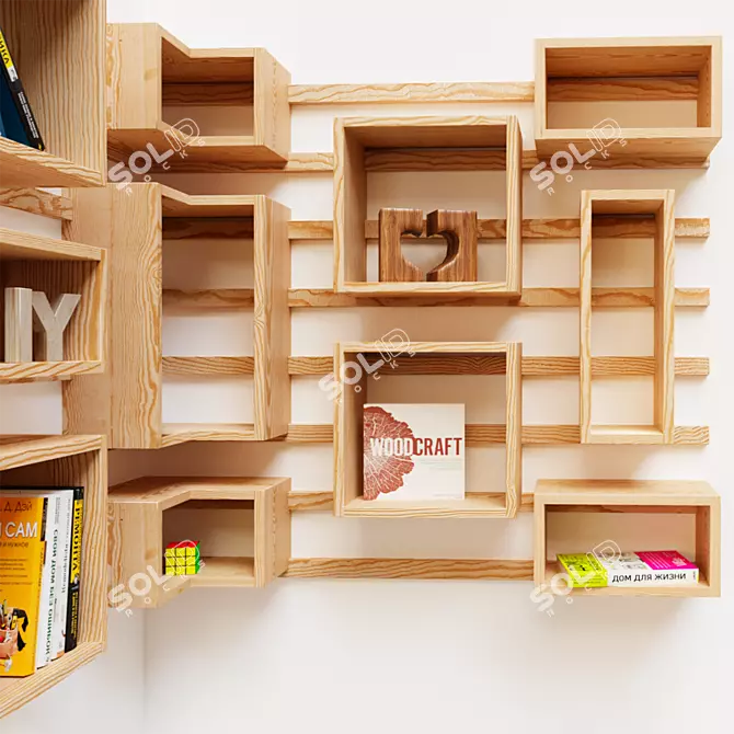Wooden Corner Shelf System 3D model image 3