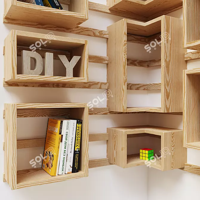 Wooden Corner Shelf System 3D model image 4