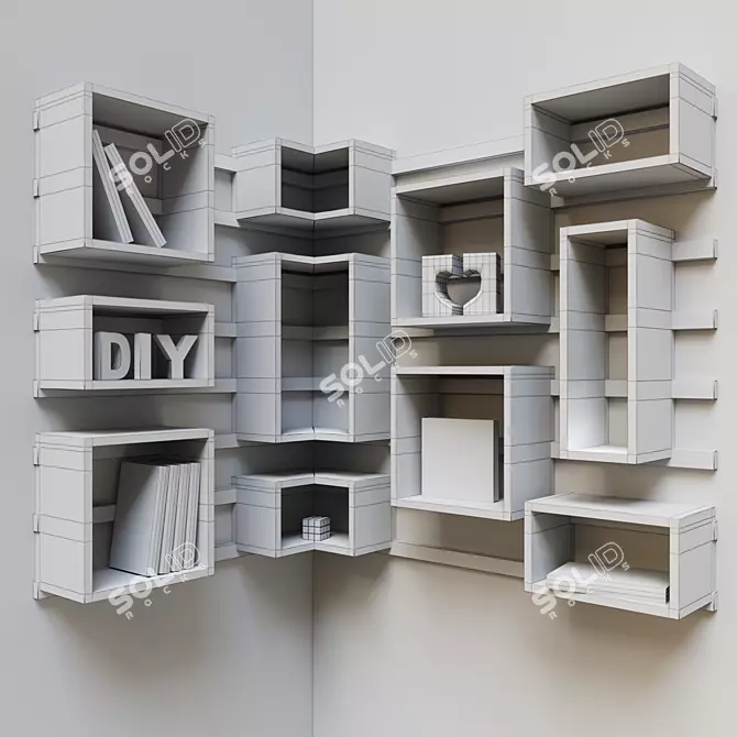 Wooden Corner Shelf System 3D model image 5