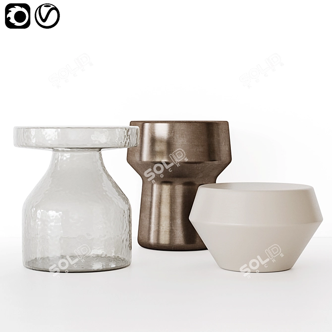 Modern Table Set: Glass, Ceramic, Bronze 3D model image 1