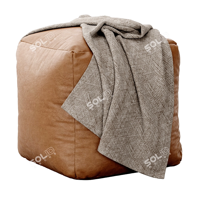 Handcrafted Moroccan Leather Pouf 3D model image 3