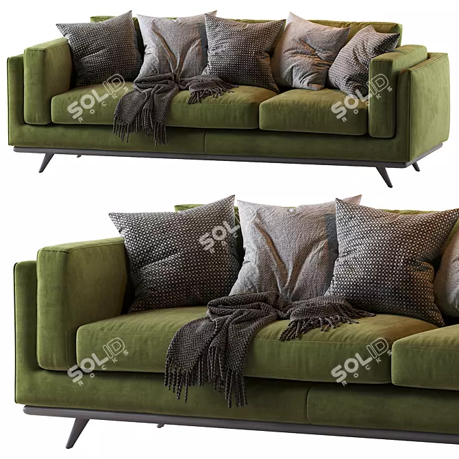Zander Velvet Sofa: Modern & Stylish Seating 3D model image 1