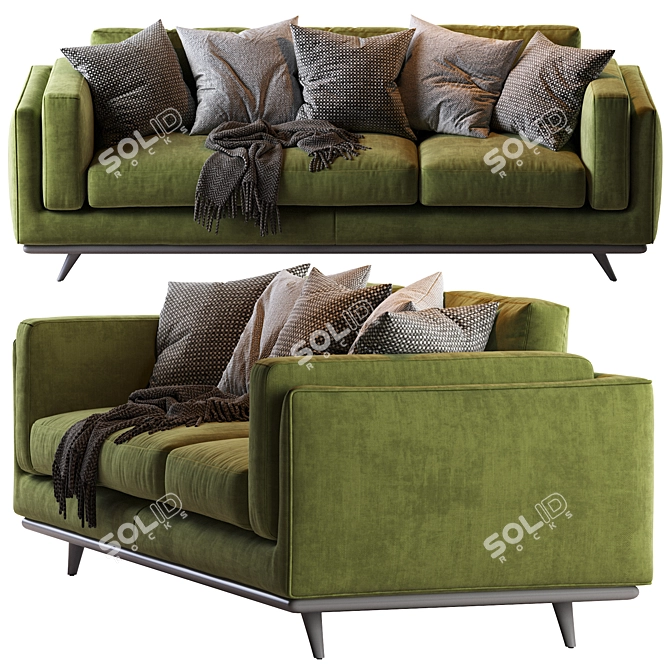 Zander Velvet Sofa: Modern & Stylish Seating 3D model image 2