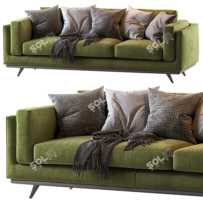 Zander Velvet Sofa: Modern & Stylish Seating 3D model image 8