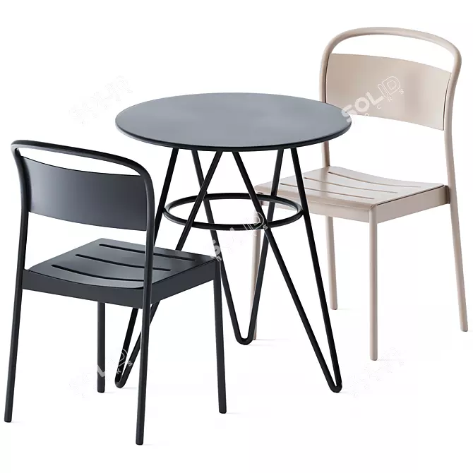 Sleek Self Table & Chic Linear Chair 3D model image 1