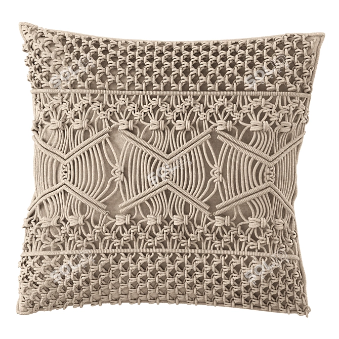 Boho Chic Macrame Cushion Set 3D model image 2