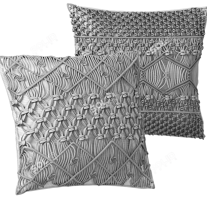 Boho Chic Macrame Cushion Set 3D model image 8