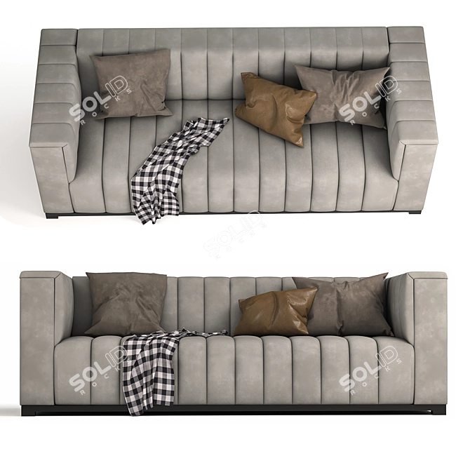 Elegant Velvet Tufted Sofa 3D model image 3