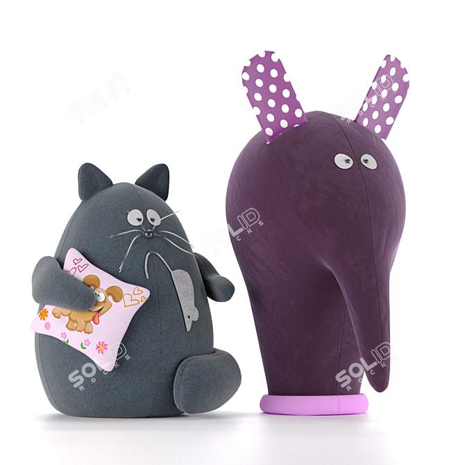 Playful Cat and Elephant Toys 3D model image 1