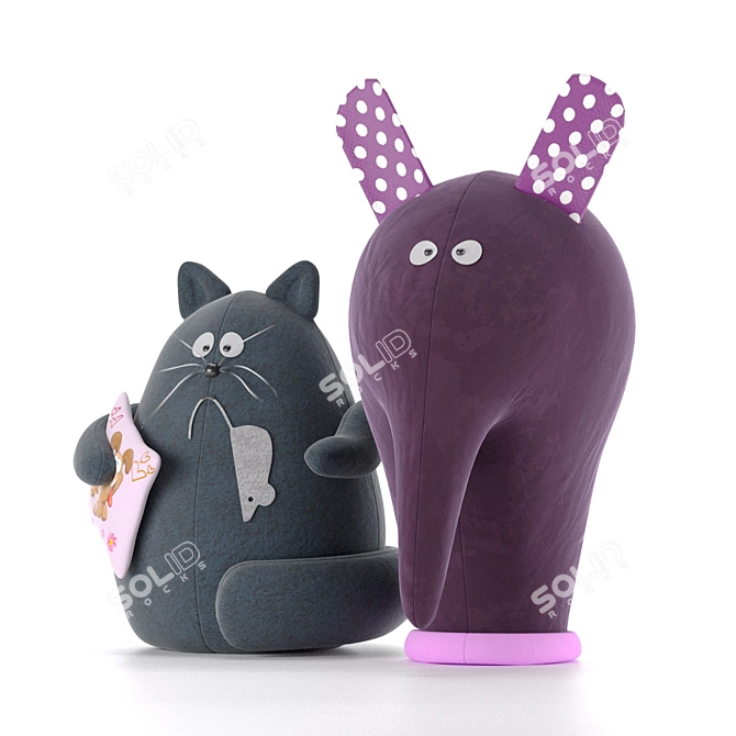 Playful Cat and Elephant Toys 3D model image 2