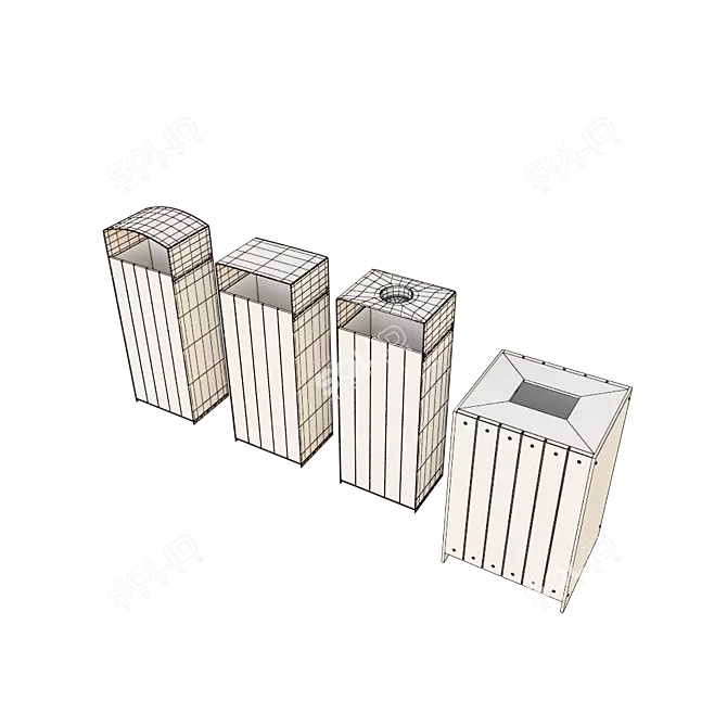 Urban Wood and Metal Street Urns 3D model image 3