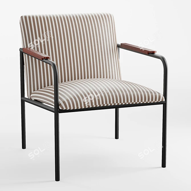 Sleek Striped Upholstered Arm Chair 3D model image 1