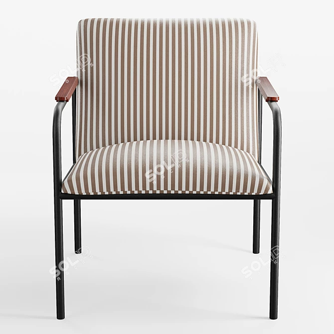 Sleek Striped Upholstered Arm Chair 3D model image 2