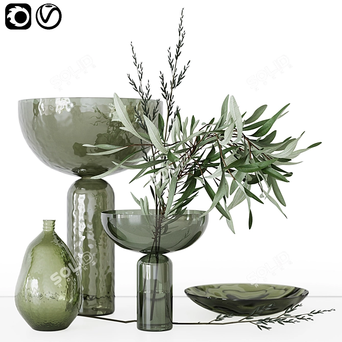 Elegant Glass Bouquet Set 3D model image 1