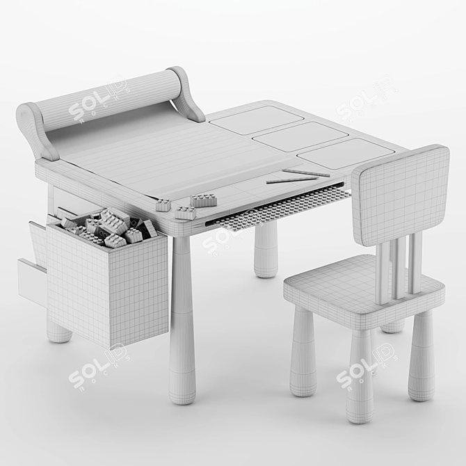 Wooden Kids Activity Table 3D model image 5