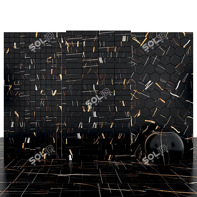 Sahara Noir Marble Tiles: Glossy Texture, Multiple Sizes 3D model image 2