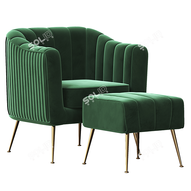 Luxury Velvet Accent Chair & Ottoman 3D model image 2