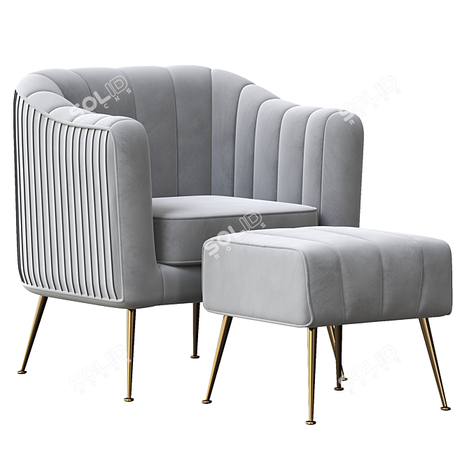 Luxury Velvet Accent Chair & Ottoman 3D model image 3