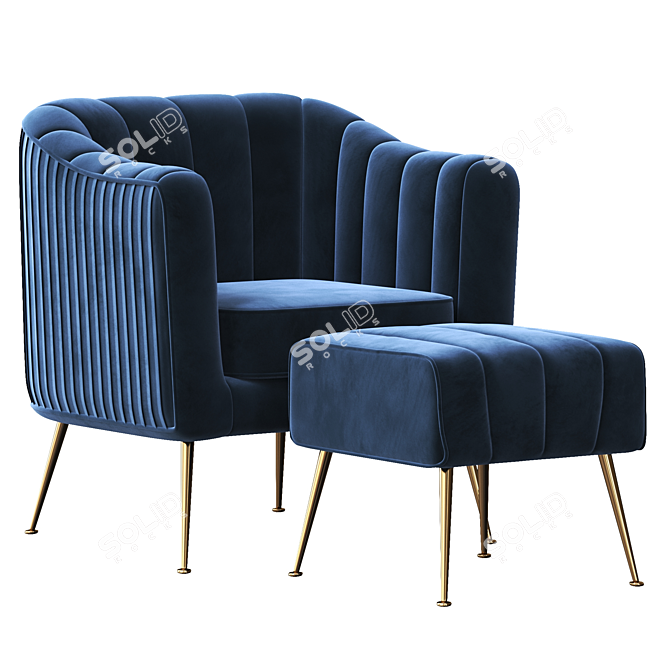 Luxury Velvet Accent Chair & Ottoman 3D model image 5