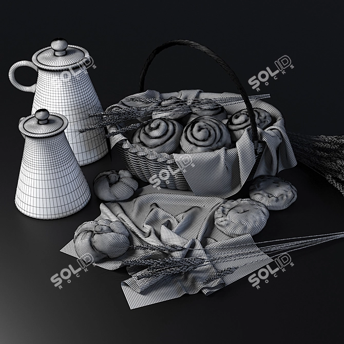 Artisan Buns in Wicker Basket 3D model image 6