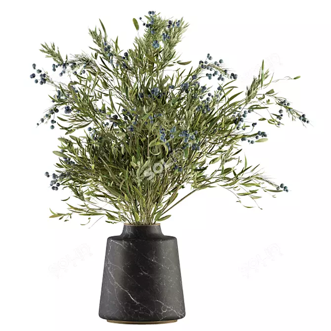 Green Branch Bouquet in Vase 3D model image 1