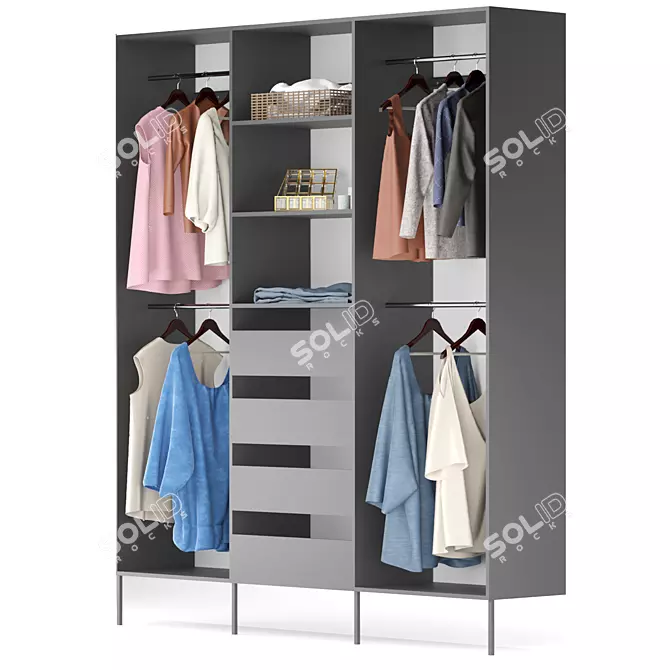 AURDAL Dark Gray Wardrobe: Organize Clothes 3D model image 1