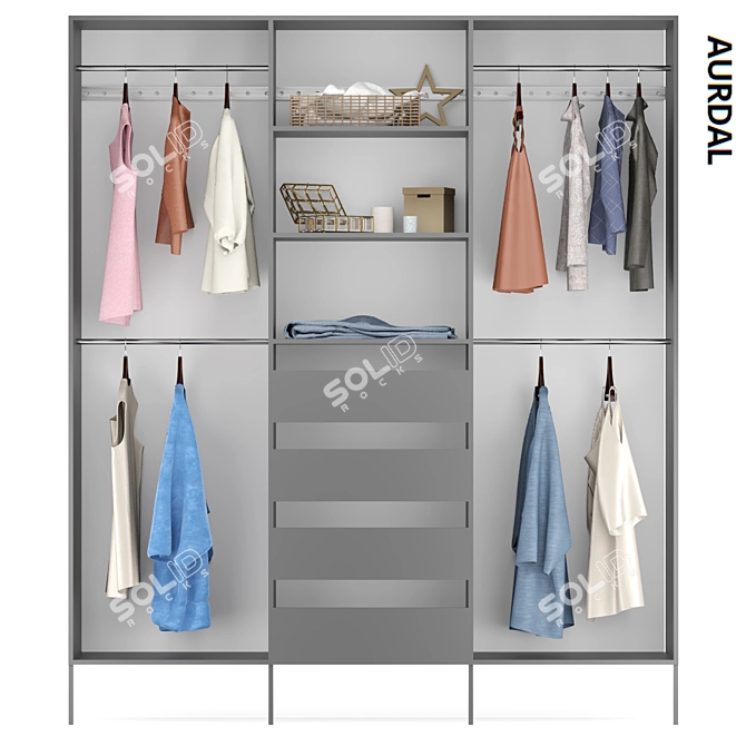 AURDAL Dark Gray Wardrobe: Organize Clothes 3D model image 2