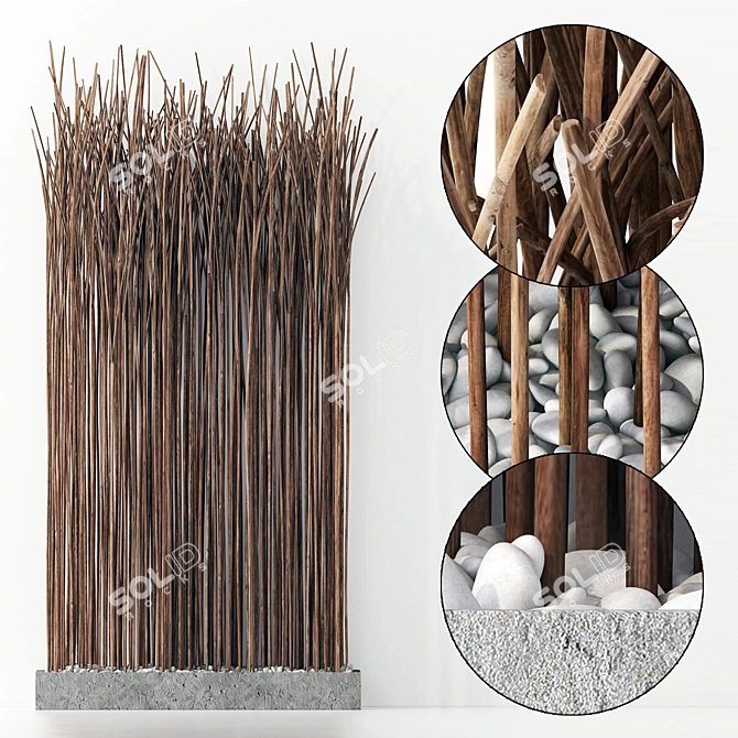 Natural Wood Branch Screen 3D model image 1