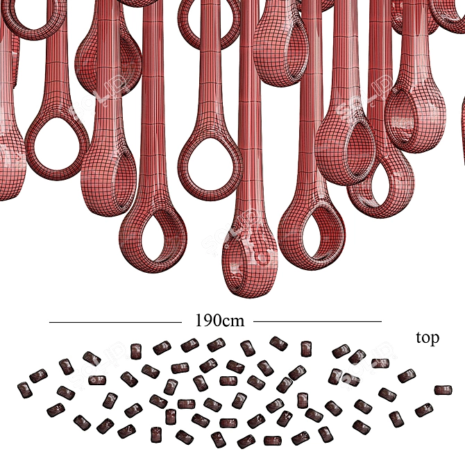 Elegant Eyelet Chandelier - 190cm Length 3D model image 3