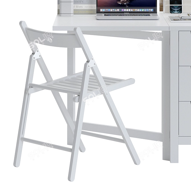 Modern Office Set: Desk, Chair, MacBook, iPhone 3D model image 2