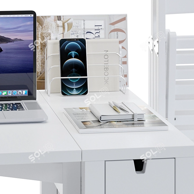 Modern Office Set: Desk, Chair, MacBook, iPhone 3D model image 3