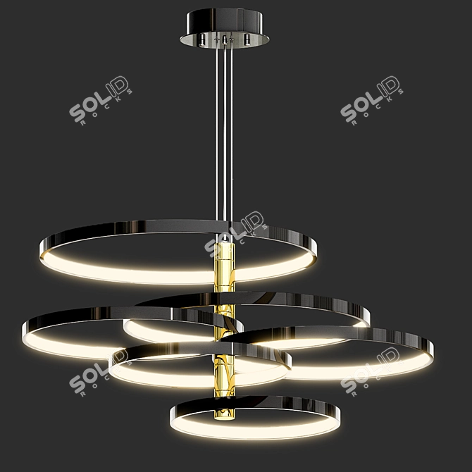 Black and Gold LED Pendant - Hoopla 3D model image 2