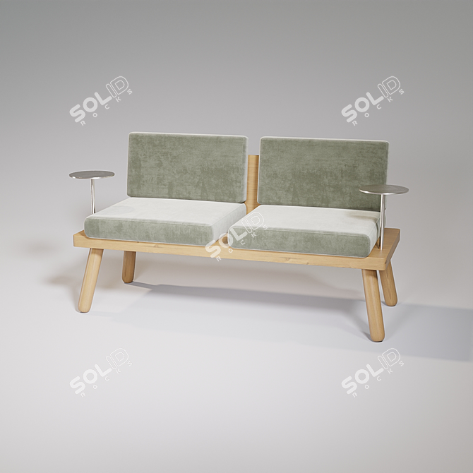 2-Seater Sofa with Side Tables 3D model image 1
