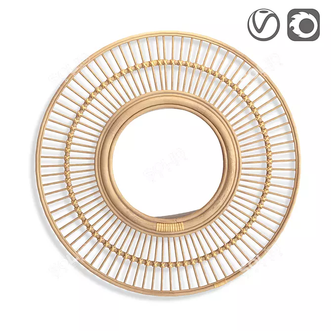 Boho Rattan Round Mirror 3D model image 1