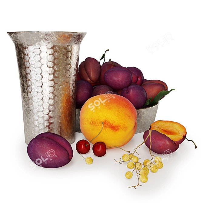 Plum Fruit Set: Realistic Still Life Sculpture 3D model image 2