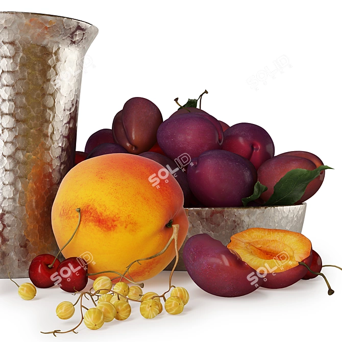 Plum Fruit Set: Realistic Still Life Sculpture 3D model image 4