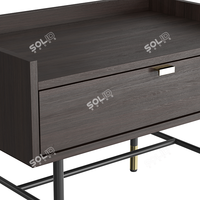 Elegant Walnut Bedside Table with Golden Accents 3D model image 2