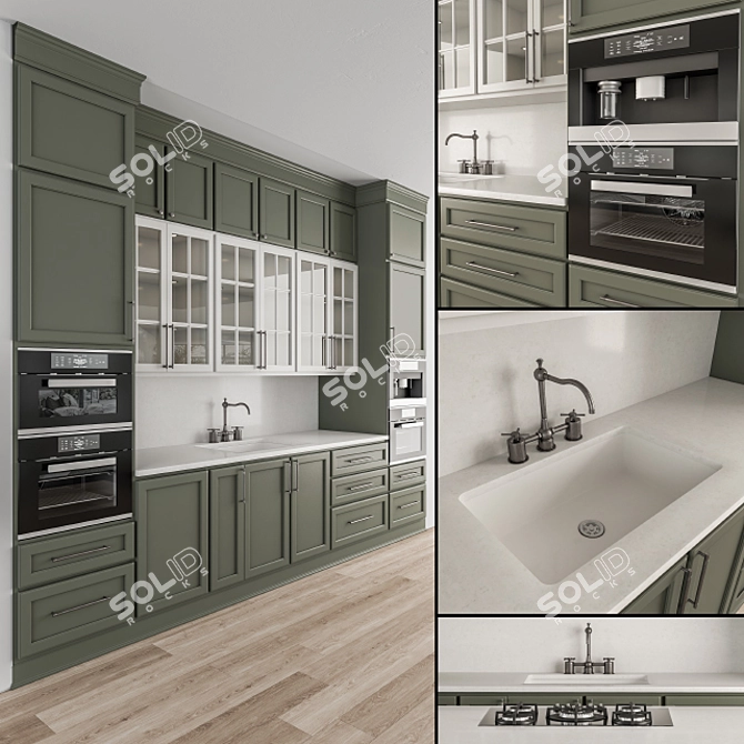 Classic Green & White Kitchen Set 3D model image 2