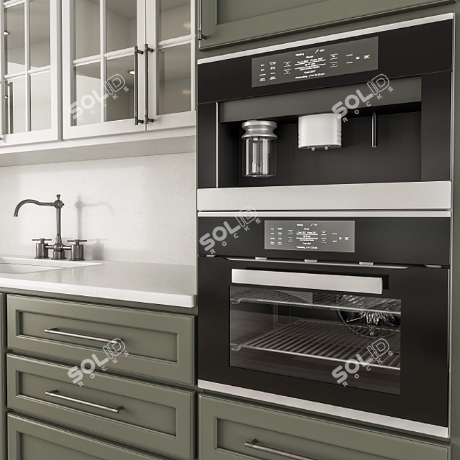 Classic Green & White Kitchen Set 3D model image 4