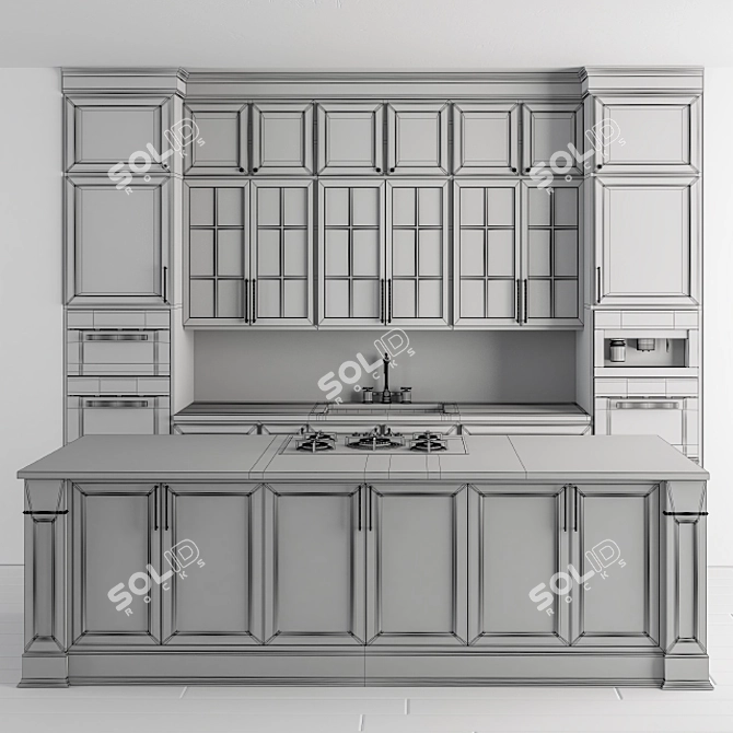 Classic Green & White Kitchen Set 3D model image 6