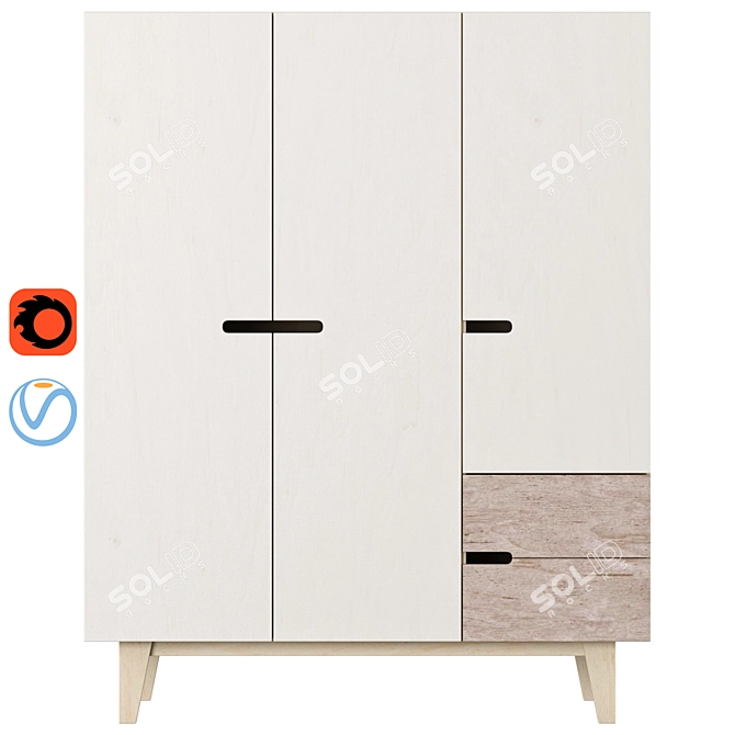 Modern Radis 3-Door Wardrobe 3D model image 1