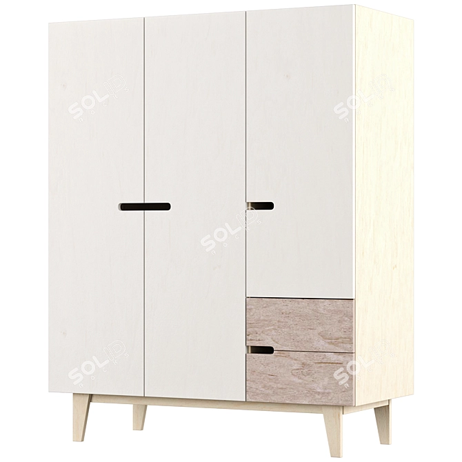 Modern Radis 3-Door Wardrobe 3D model image 2