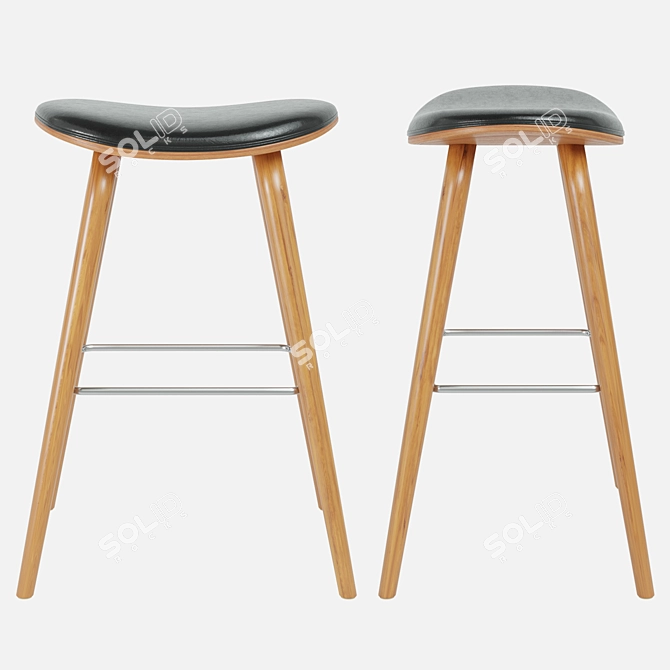 Finiks Bar Stool: Stylish Leather and Wood Design 3D model image 3