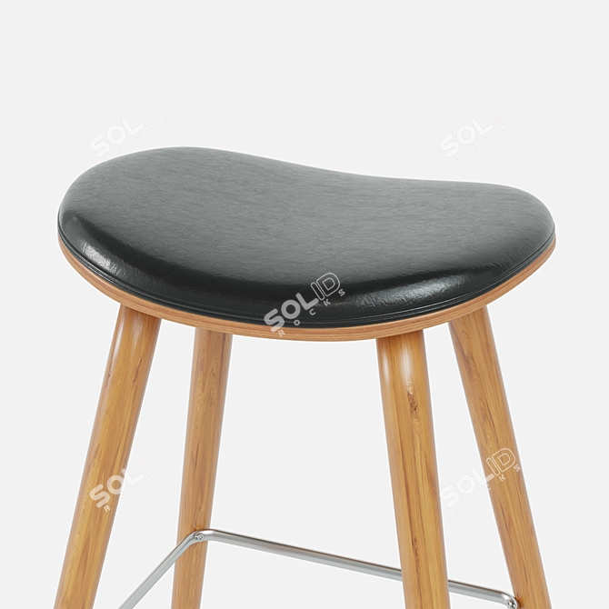 Finiks Bar Stool: Stylish Leather and Wood Design 3D model image 4