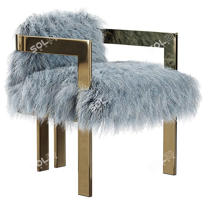 Luxury Mongolian Fur Kingpin Dining Chair 3D model image 1