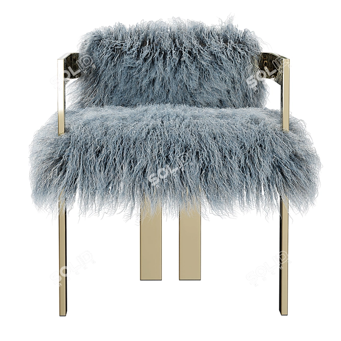 Luxury Mongolian Fur Kingpin Dining Chair 3D model image 2