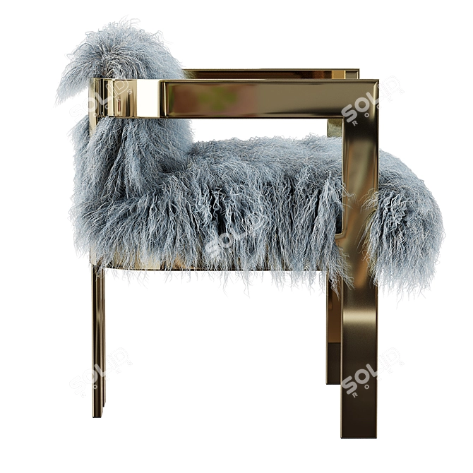 Luxury Mongolian Fur Kingpin Dining Chair 3D model image 3