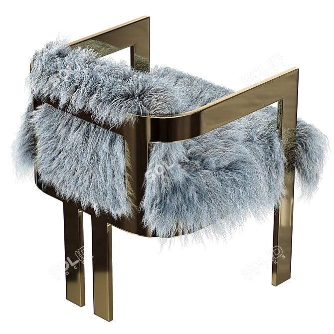 Luxury Mongolian Fur Kingpin Dining Chair 3D model image 4
