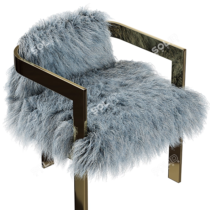 Luxury Mongolian Fur Kingpin Dining Chair 3D model image 5